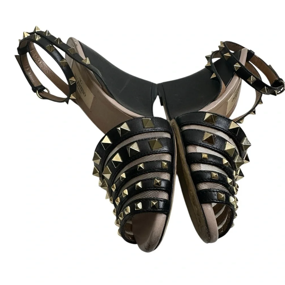 Valentino Black Studded Women's Sandals, pre-owned, used gently, size 36